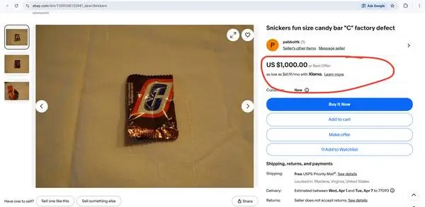 Rare Factory Defect EMPTY Unopened Air-Puffed Snickers Mini Candy C