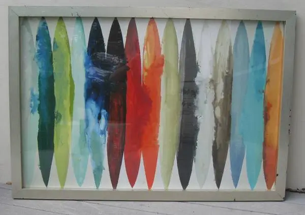 Large modern abstract painting print framed and glazed