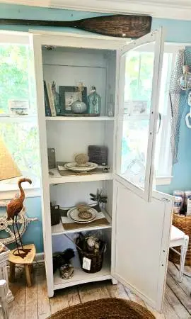 Distressed White Display/Storage Cabinet