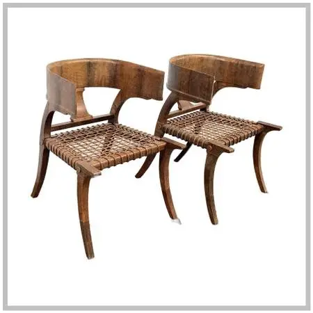 Lizard Wrapped Klismos Chairs, Pair