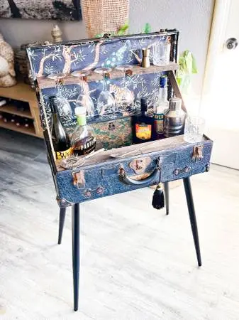 Vintage Upcycled Mini Bar with Tigers