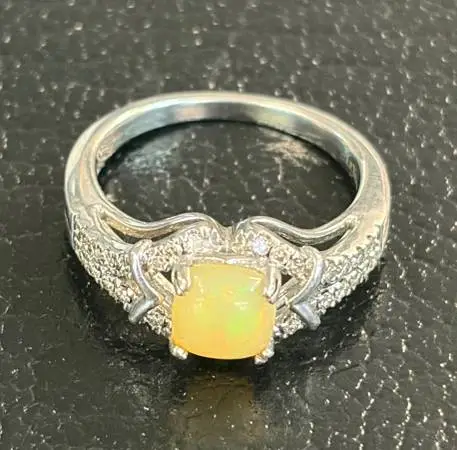LeVian YELLOW OPAL AND DIAMOND SET IN 14K WHITE GOLD RING SIZE 6