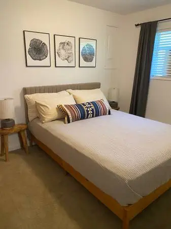 like-new queen bed - no matress.