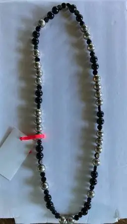 Faceted 1950s Silvery Balls With Black Glass Necklace, OOAK