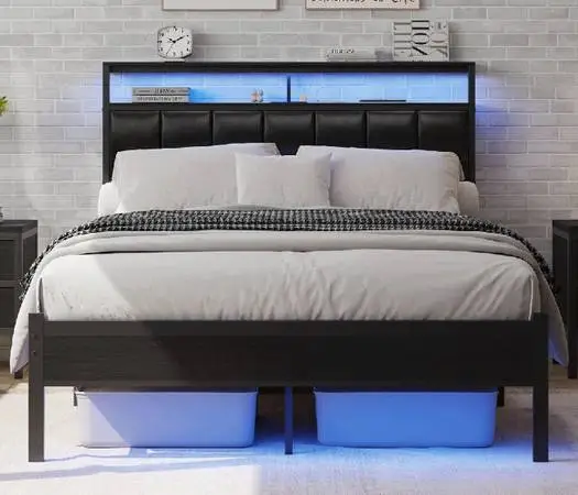 Wrought Studio King Size Black Upholstered Bed Frame Brand New