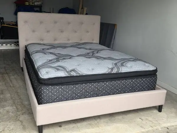 Queen Tufted Platform Bed Frame + Sealy Mattress Set