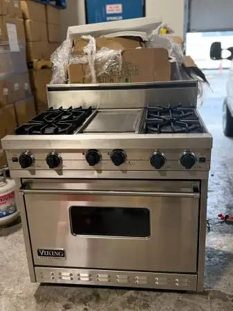 Viking Stainless Steel 36” Wide Gas Range with Griddle