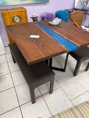 SALE Handcrafted Dining Room Walnut Table with 2 Benches