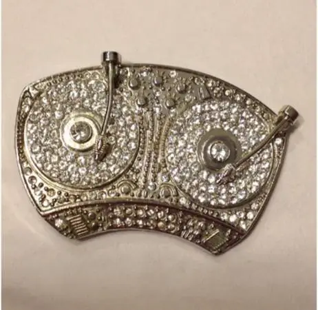 New Unused Retro 90s DJ Turntable Metal 3D Blinged Belt Buckle