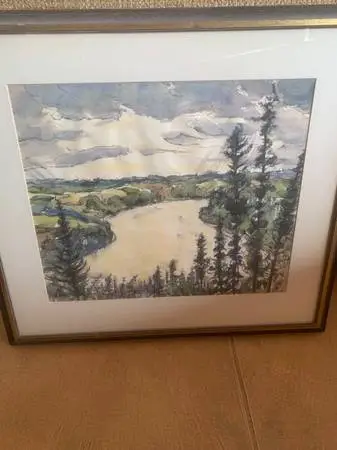 Mid-Century Outdoor Scene Watercolor Painting Original Framed