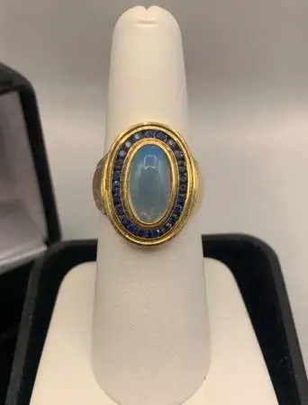 Custom Made 18K Gold Moonstone and Sapphire Ring  Asking $2,500  Serious buyers