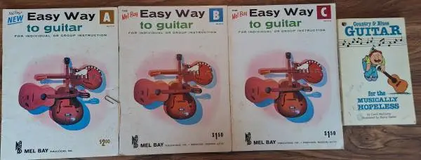 Vintage Guitar Instruction Book Lot Mel Bay A B C + Country Blues + Pe