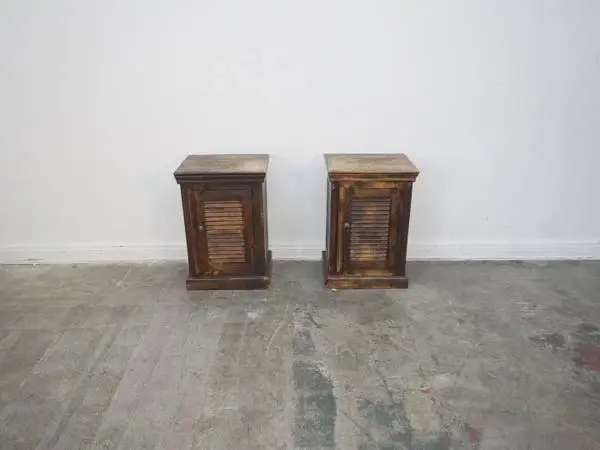 Rustic Wood  Side Table w/louvered Cabinet  W/ Drawer 17.5W x 14 D x