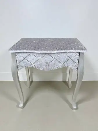 Silver / Grey / Velvet End Table - Fun Eclectic Bedroom or Living Room