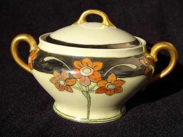 Antique Sugar Bowl Limoges GDA France, gold gilt trim, Haviland