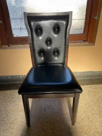 Big Black Leather Wooden Dining Living Room Kitchen Solid Wood Chair