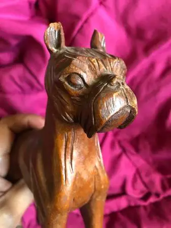 Folk Art 7” Carved Wood Boxer Dog Figurine Signed JB Mexico Artist