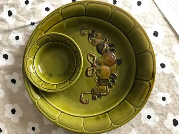 Serving Plate Chip & Dip Platter hand made pottery vintage