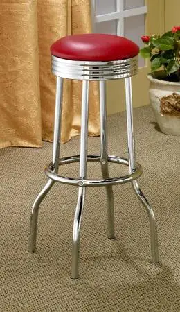 **Diner Inspired Swivel Bar Stool with Bright Red Seat**