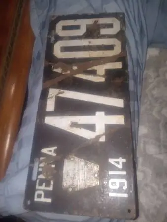 Antique 1914 Pennsylvania porcelain license plate