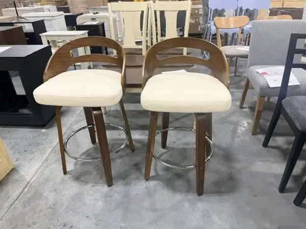 Hesson Swivel Faux Leather Low Back Bar Stools (Set Of 2) Cream