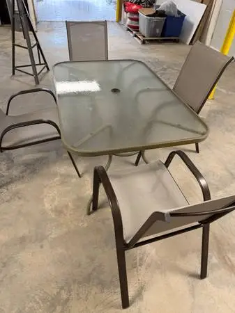 5-Piece Patio Dining Set - Glass Table & 4 Sling Chairs