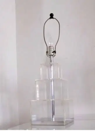 Vintage Modernist Lucite+Mirror Chrome Tiered Cube Lamp