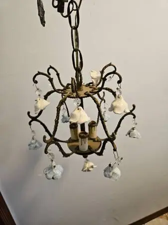 Beautiful vintage brass and porcelain chandelier