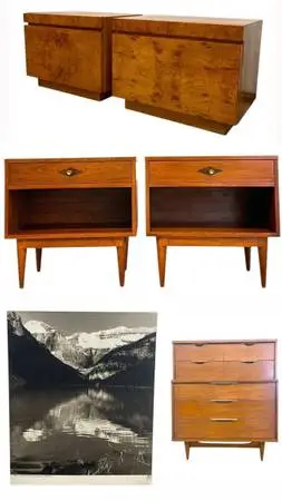 Vintage Mid Century Modern Credenza Dresser Sofa Table Rug Desk Art Painting (Bi