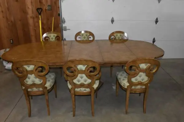 William Doezema Burl Dining Table & 6 Chairs(delivery available)