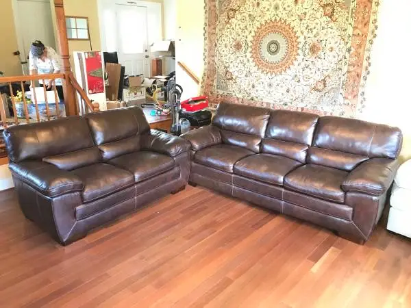 Leather couch and loveseat