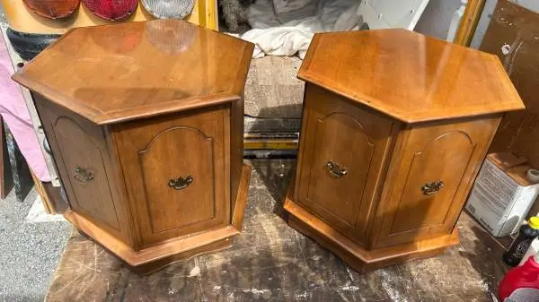 2 Rare vintage Hexagonal Accent Storage End&side Table Solid Cherry Traditional