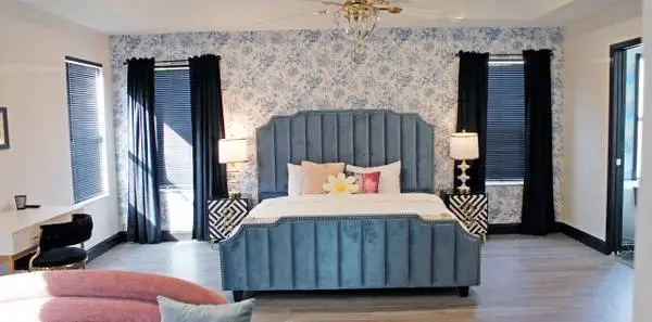 Sky Blue Velvet Tufted King Bed