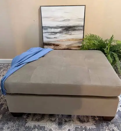 NEW Neutral Gray Fabric Ottoman