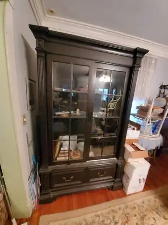 Elegant China Cabinet or Bookcase with Glass Shelves, Light