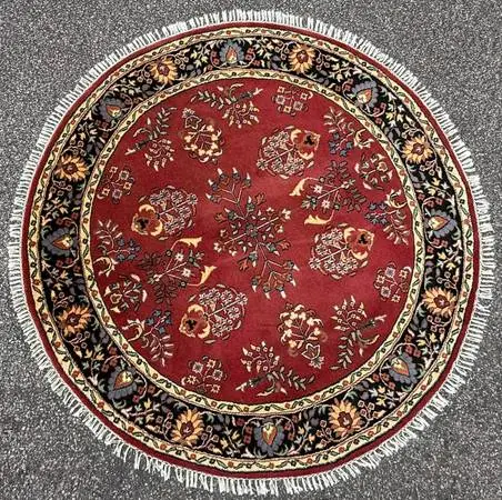 ROUND SAROUK HAND KNOTTED RUG, 6.2 DIAMETER