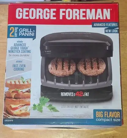 George Foreman 2 Servings Grill & Panini. NEW