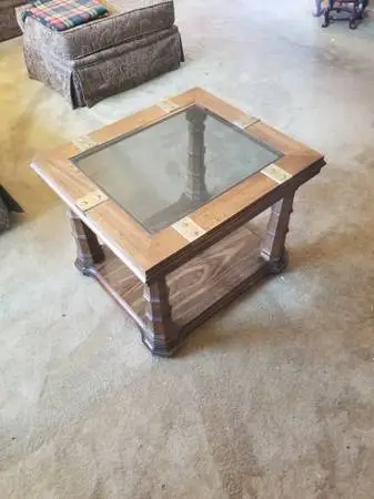 Vintage (Mid Century) End Table -Western Accents, Wood w Brass Stars