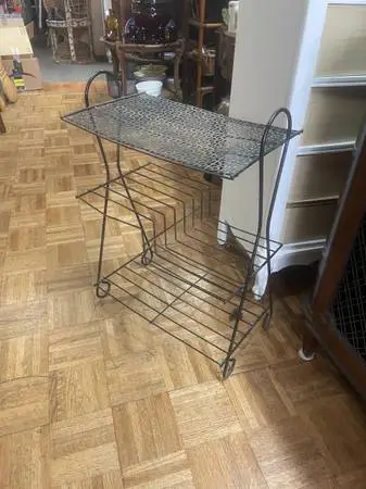 Vintage mid century modern black iron. Plant Stand