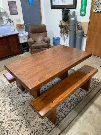 Vintage Butcher Block Table with 2 Benches