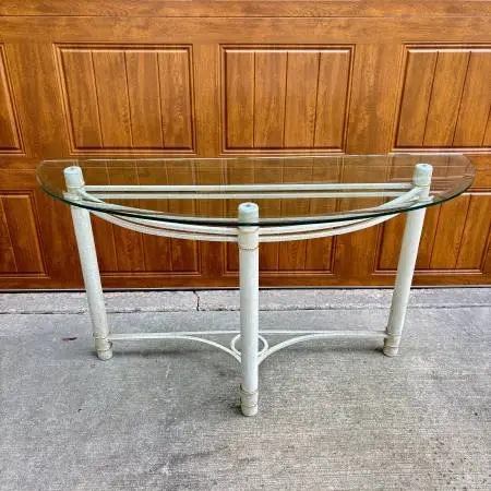 Glass Top Entryway Table or TV Stand Table with Metal Base
