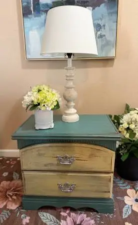 Rustic Green and Cream Nightstand