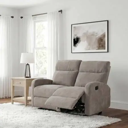 **Chenille Upholstered Manual Reclining Loveseat Sand Color**