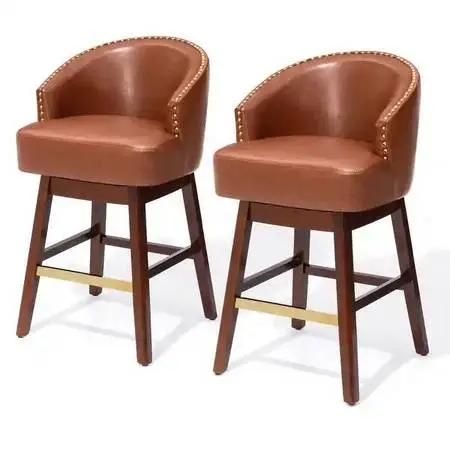 New 26.4H Swivel Faux Leather Upholstered Solid Wood Counter Stools -