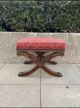 Ethan allen regency style gilt x base ottoman bench