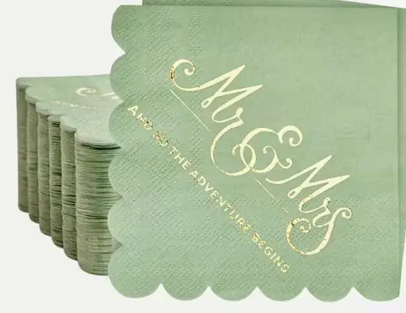 Sealed Pack of 100 Bridal / Wedding Cocktail Napkins: Sage Green