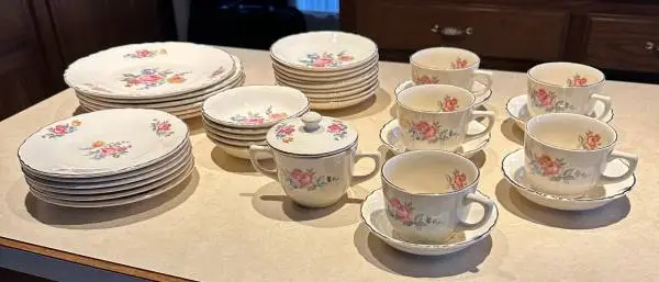 37 Piece Vintage  Scio Pottery Hazel Pattern Dinnerware