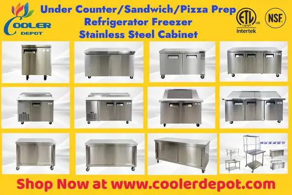 Under Counter Refrigerator Freezer Stainless Steel Cabinet