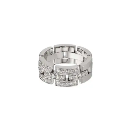 Cartier Maillon Panthère Triple Row Half-Paved Diamond 18K Gold Ring Band 53