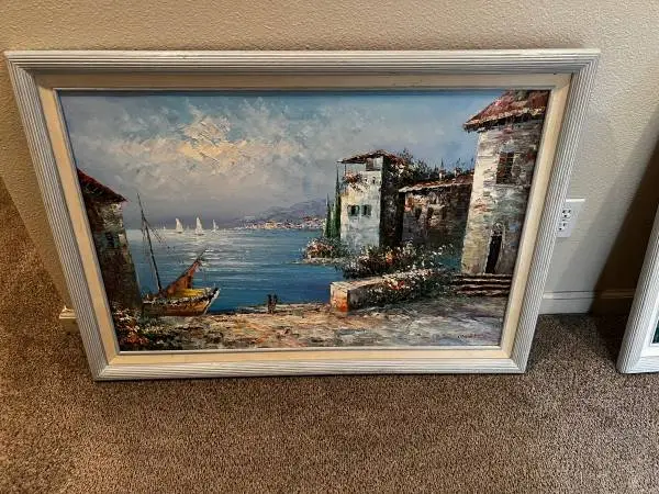 Two Oil Paintings European Coastal 30”H x 40” wide
